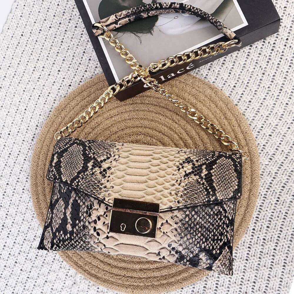 designer bag Europe and America Chain Shoulder Retro Snake Pattern Girl Armpit Bag New Ladies Handbag with Lid PU Material Metal Dec