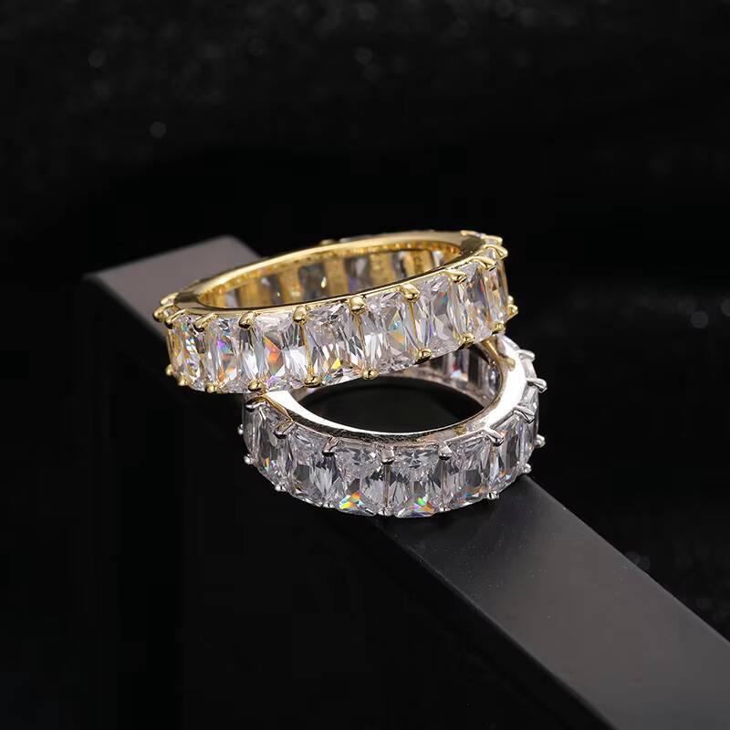 Fine Engagement Jewelry 925 Sterling Silver Emerald Cut 6.5mm VVS Moissanite Diamond Wedding Band Ring for Women Men