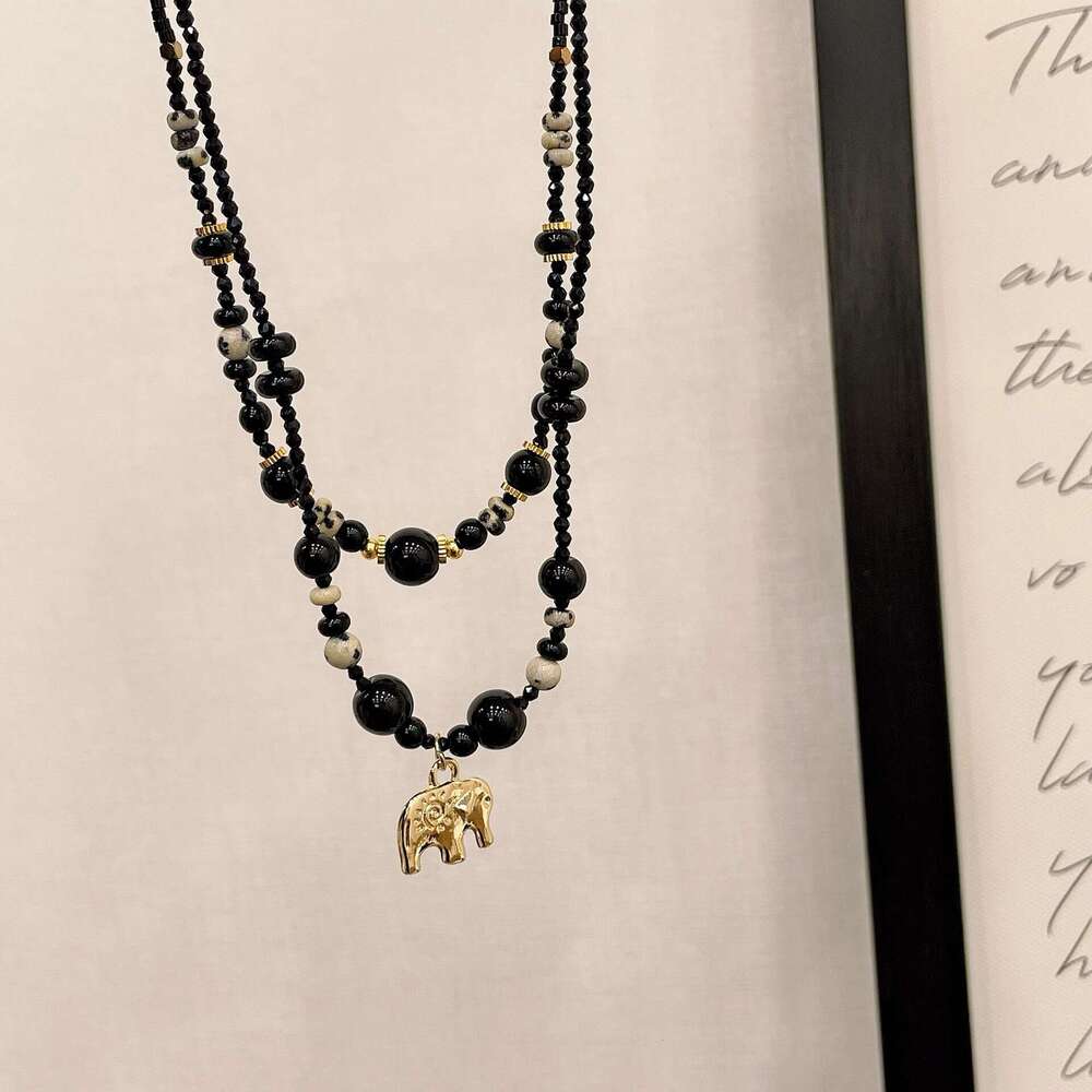 New Chinese Style Black Onyx Necklace Niche Design Minimalist Clavicle Chain Layered Light High-end Accessory for Women e06