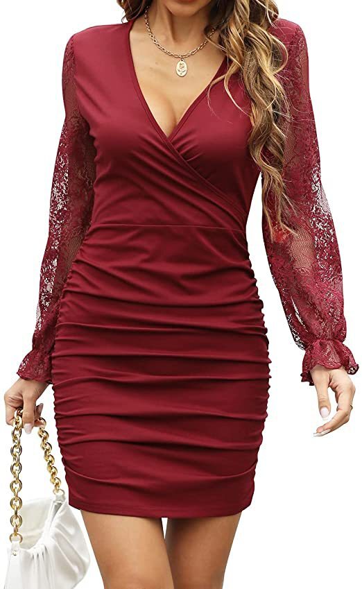 2023 Early Spring New Womens V-Neck Long Sleeve Slim Fashion Dress