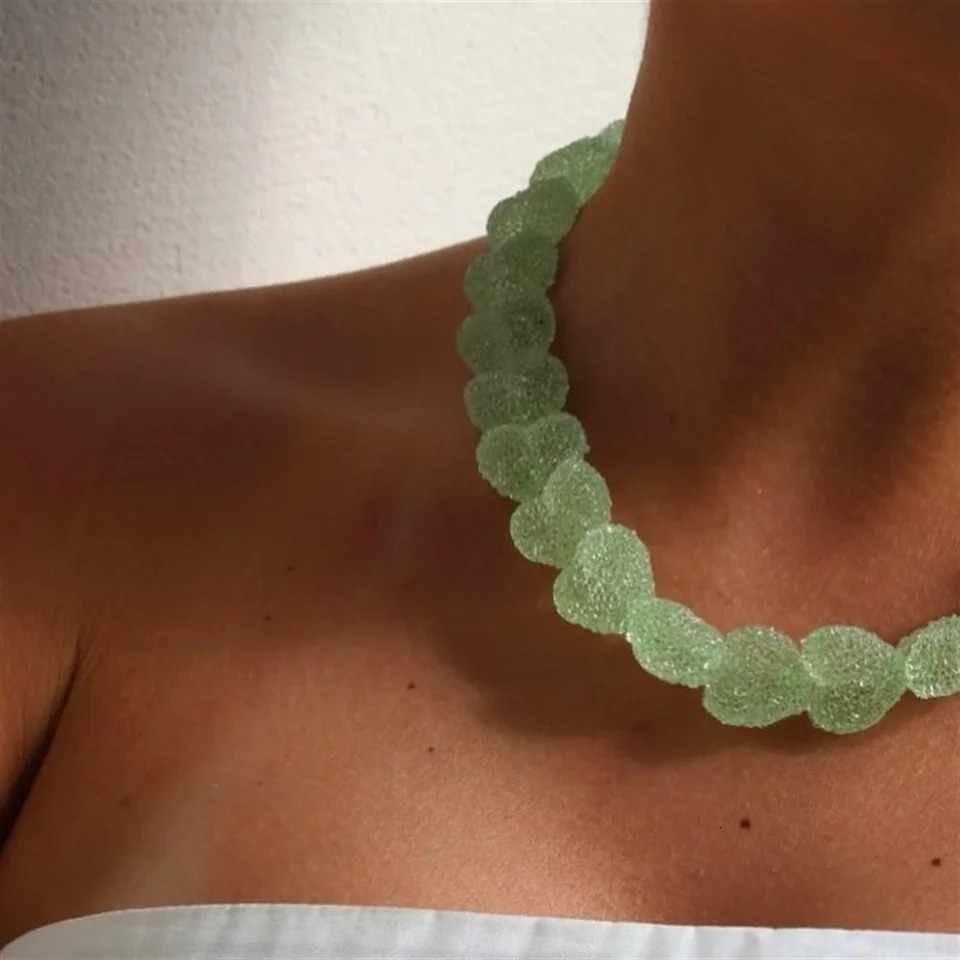 Colorful love resin necklace sweet and cute candy niche n gold-plated color preservation 250729