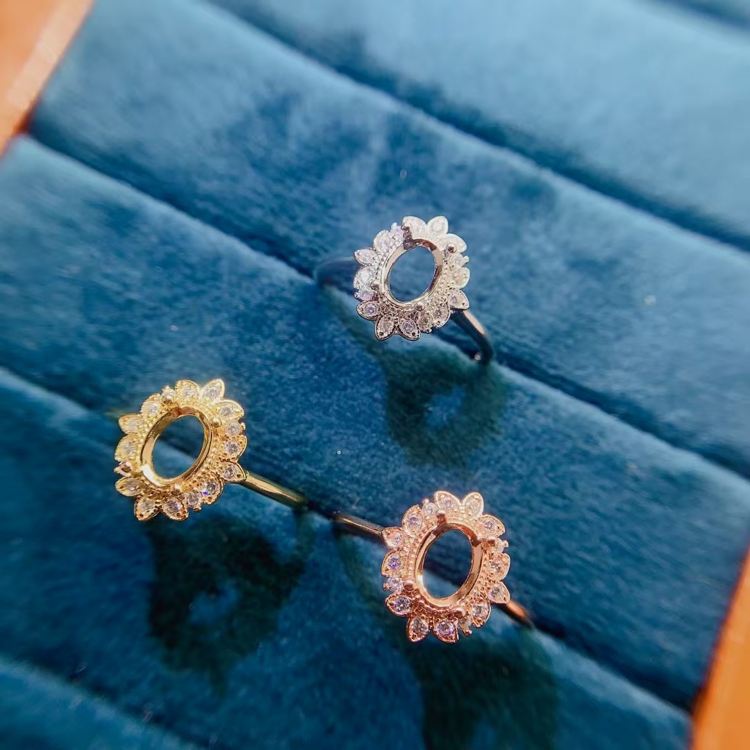 Classic design 925 silver ring setting 5mm*7mm oval shape gemstone inlaid base for ring making sterling silver jewelry DIY supplier