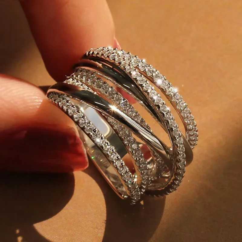 8-Color Silver Multi-Cross Design Rings for Women Full AA Cubic Zirconia Modern Fashion Female Rings Wedding Party Jewelry y250730