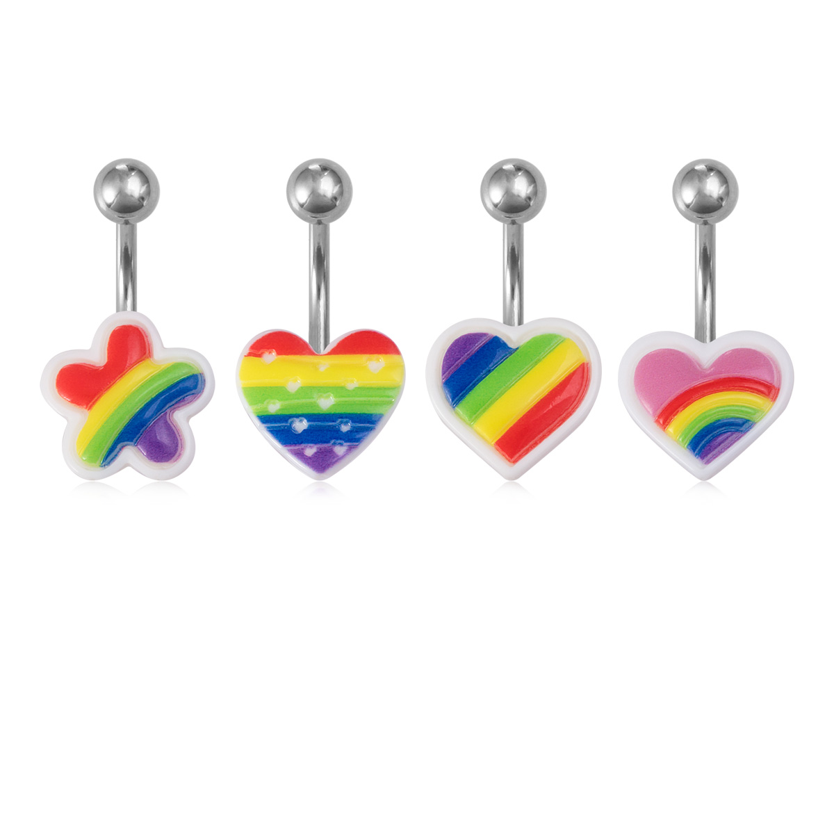 Rainbow Love Flower Stainless Steel Navel Ring Body Piercing Jewelry Ear Bone Ring Wholesale