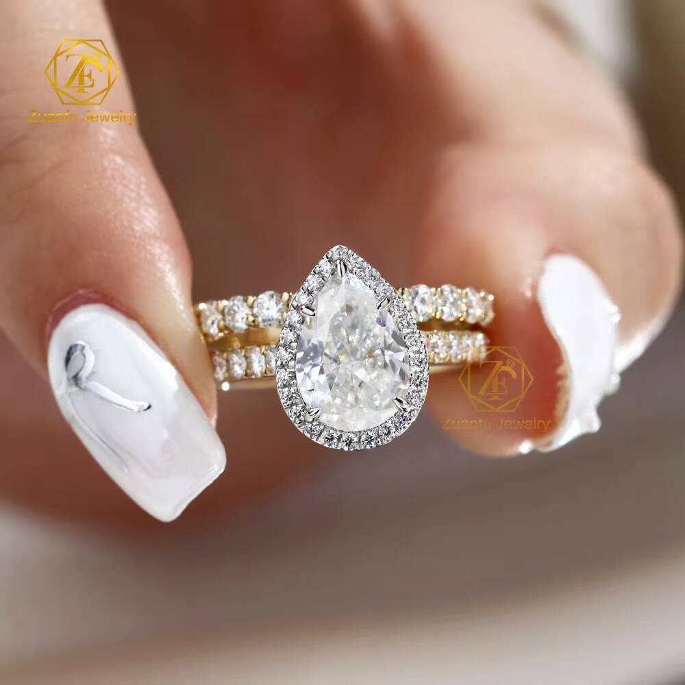 Custom 2ct Pear Cut 14K Gold Moissanite Diamond Eternity Band Ring High Quality Wedding Engagement Couple Rings