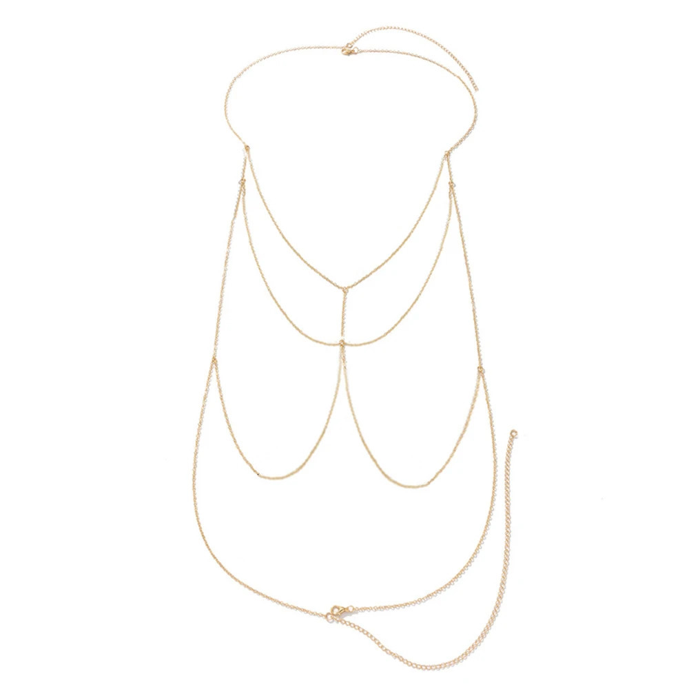 MinaMaMa Multilyaer Stainless Steel Crossover Chain Body Chain For Women Sexy Bikini Waist Chain Bra Body Jewelry 250729