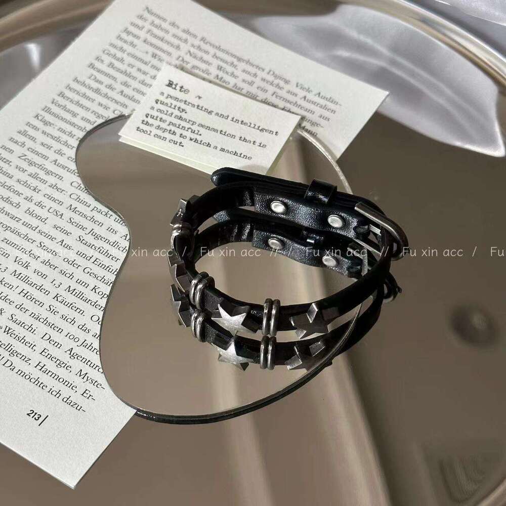 FUXIN Punk Style Black Leather Star Niche High-end Sweet Cool Hot Girl Bracelet Jewelry e1e