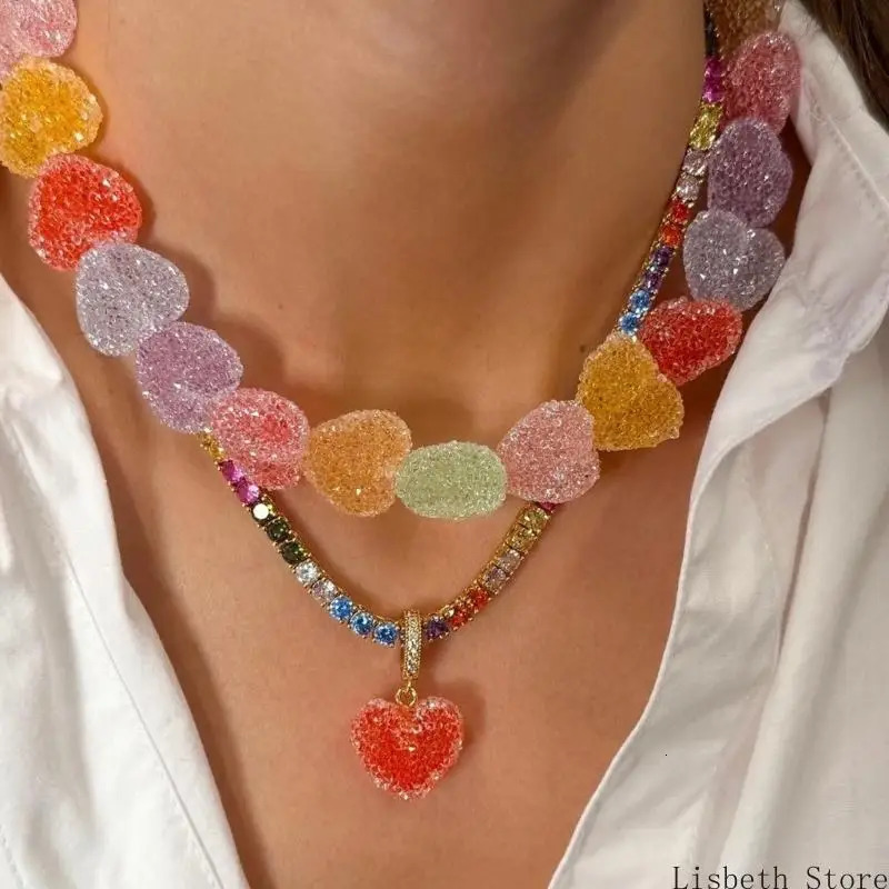 Colorful Love Candy Resin Collarbone Necklace Unique n Lightweight Fashion Neck Chain Jewelry Gift For Women 250729
