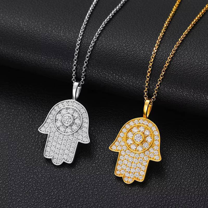Hot Selling Hip Hop Pendant Pass Diamond Tester 925 Sterling Silver Gold Plated Moissanite Hamsa Pendant for Necklace