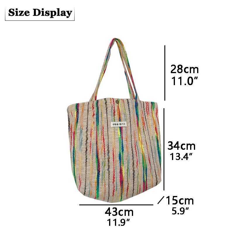 2024 Designer Beach Bag Casual with Buckle Cute Tote Bags Stripes Shopper Rainbow Canvas Shoulder Bag for Women by JIOMAY G250729