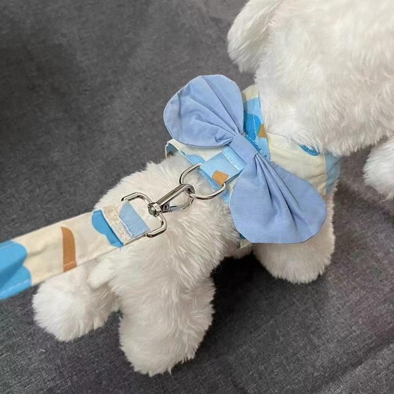 T858 Pet thin bow chest harness leash Teddy Bichon small dog cat summer outdoor clothes
