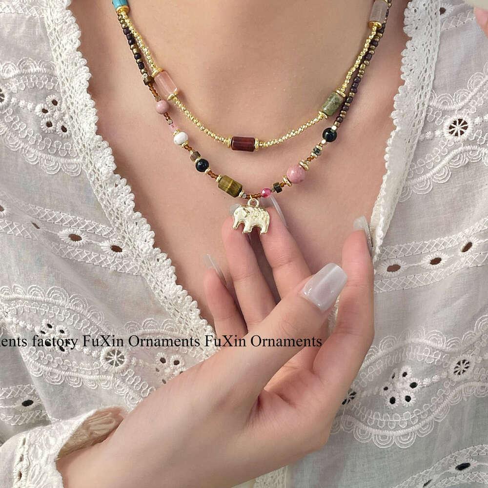 Colorful Cylinder Gold Disco Broken Sier Neverland Little Elephant Melad High-end Exquisite Beaded Necklace 087
