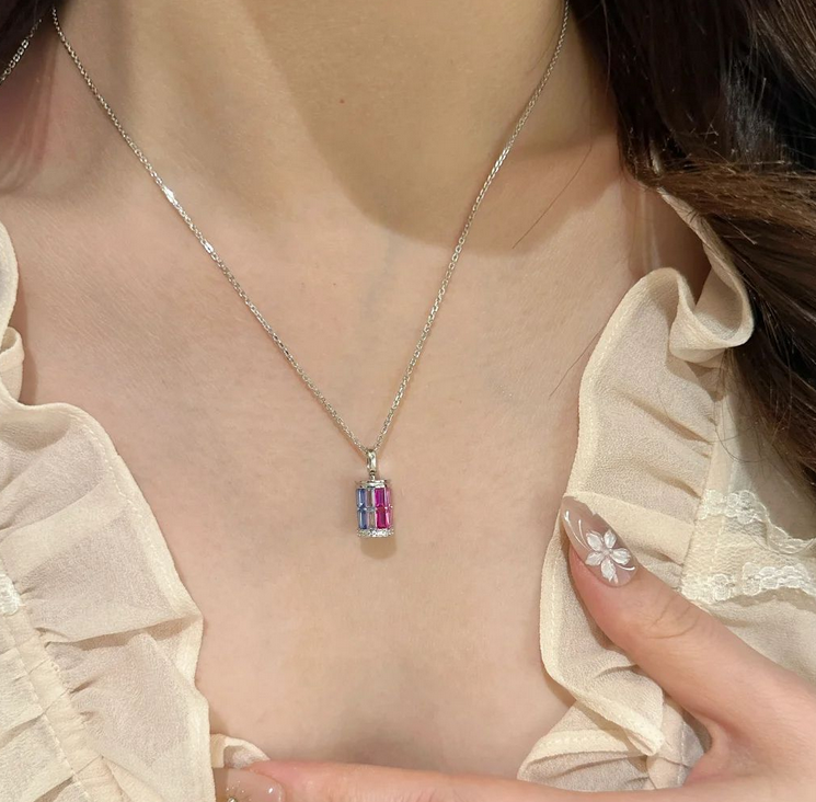 2025 Choucong Ins Top Sell Cylinder Pendant Vintgae Jewelry 18K Gold Fill Princess Cut Colorful 5A Cubic Zircon CZ Diamond Lover Women Elegant Clavicl