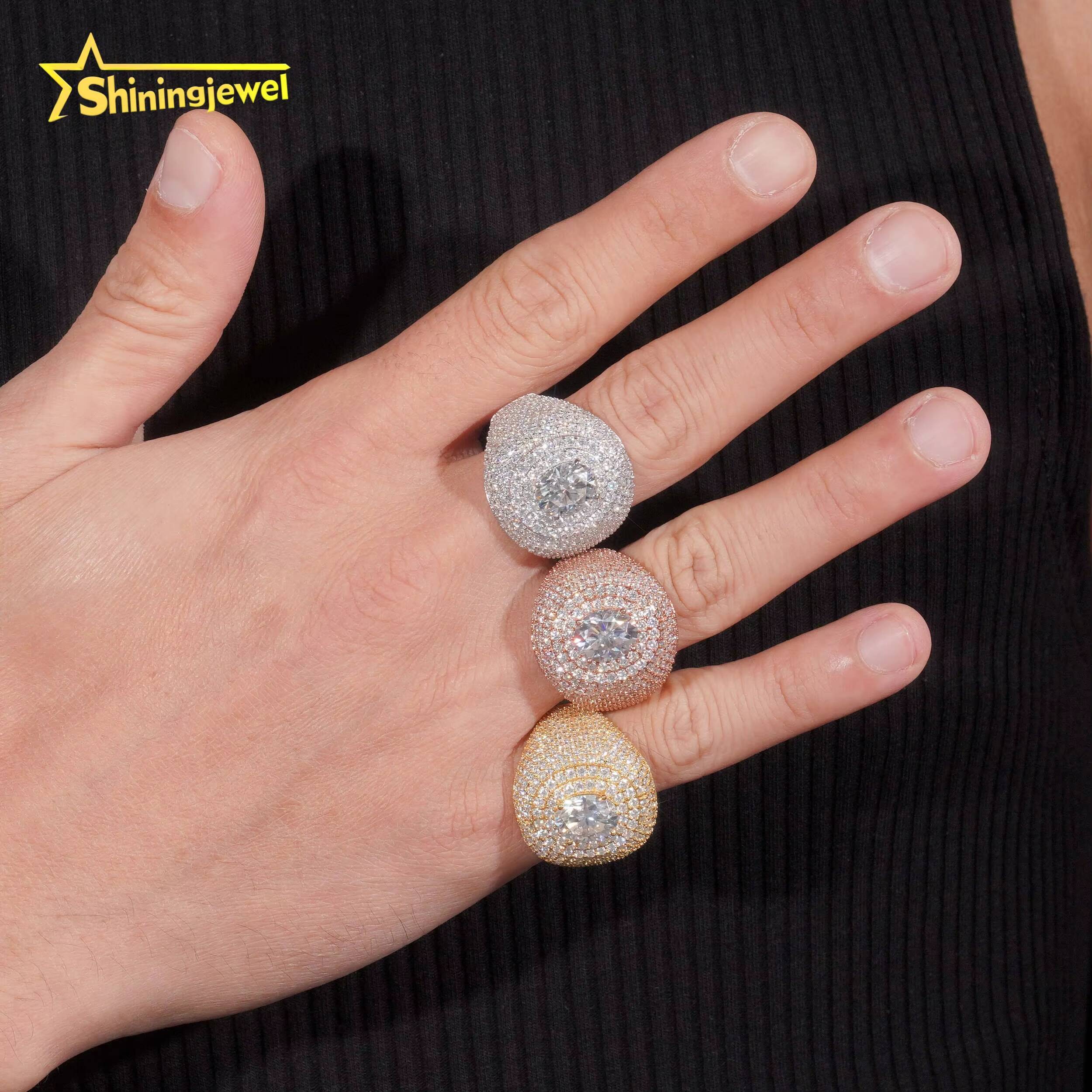 Gold Plated Solid 925 Sterling Silver Sparkling Hip Hop Men Fashion Jewelry Diamond Rings Iced Out Moissanite Ring