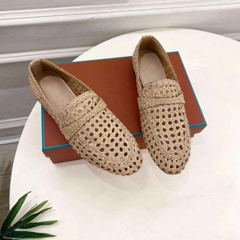 New Women Size35-41 Weaving Genuine Leather Flats Hollow Loafers Solid Colors Leisure Designer Shoes Zapatillas De Mujer fc8