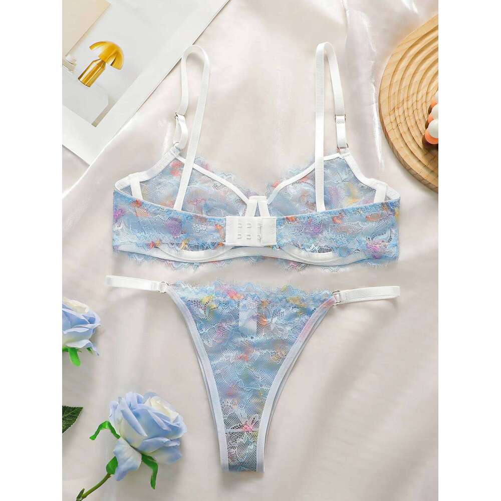 Women's lace sexy transparent with steel rims, gathered adjustable straps, comfortable lingerie set YS025