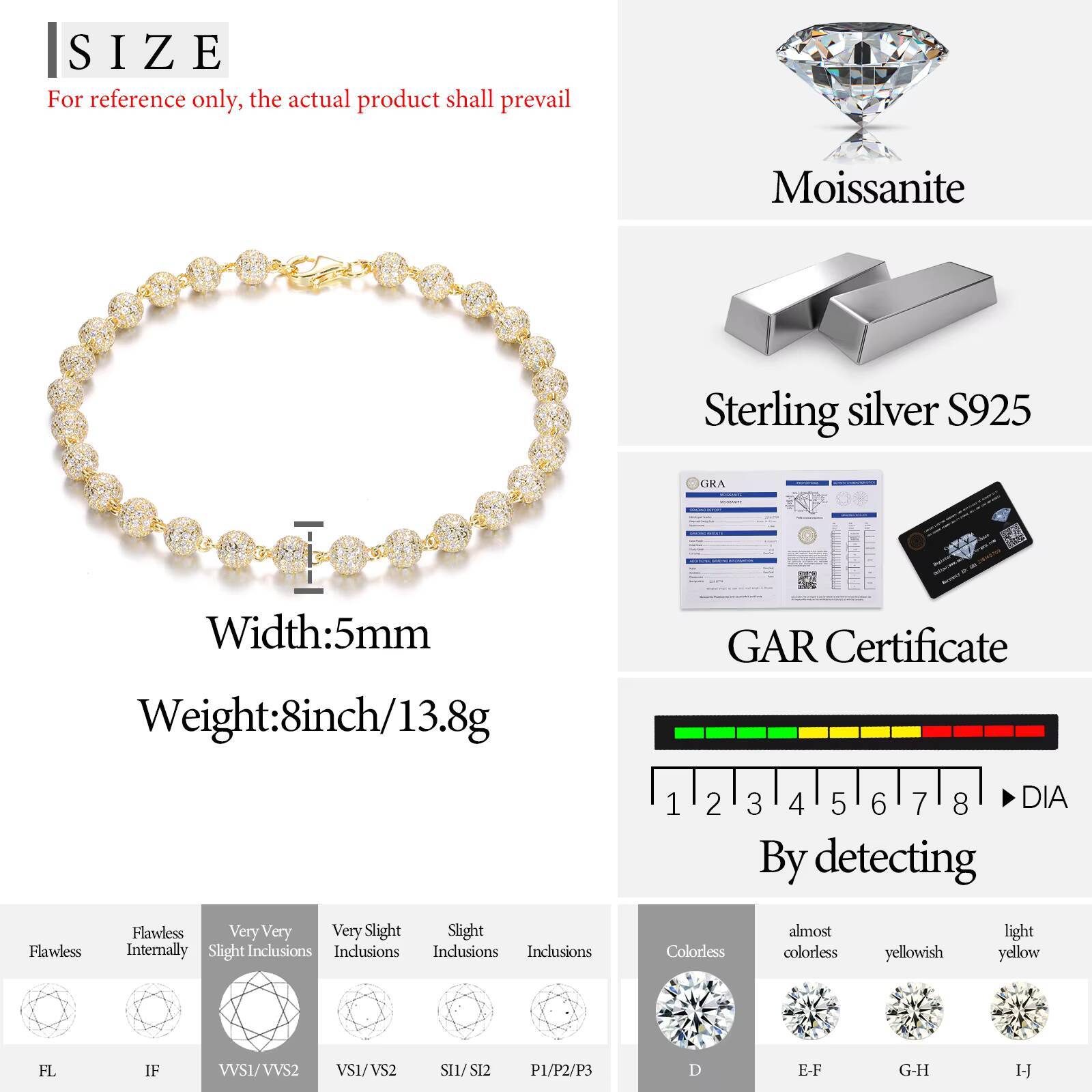 Cheap Price High Quality Hip Hop Jewelry 5mm 925 Sterling Silver VVS Moissanite Diamond Iced Out Bead Link Bracelet for Men