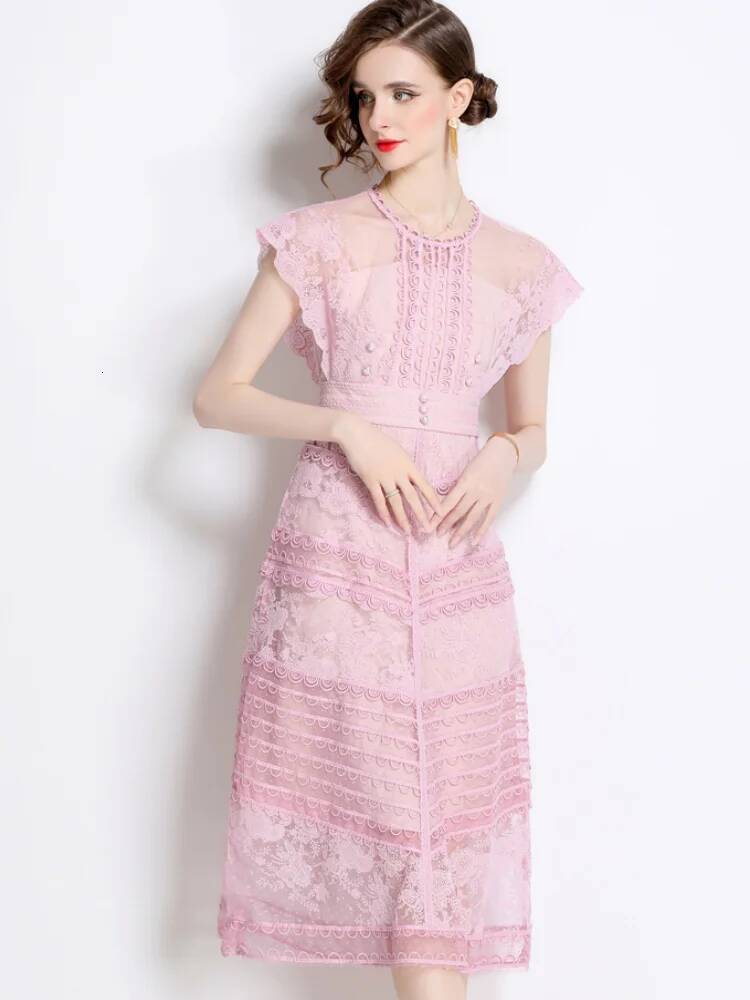 New Fashion Embroidery Flower Summer For Women O-Neck Sleeveless Elegant Lace Patchwork Runway Long Dress Vestidos dongdumaoyi