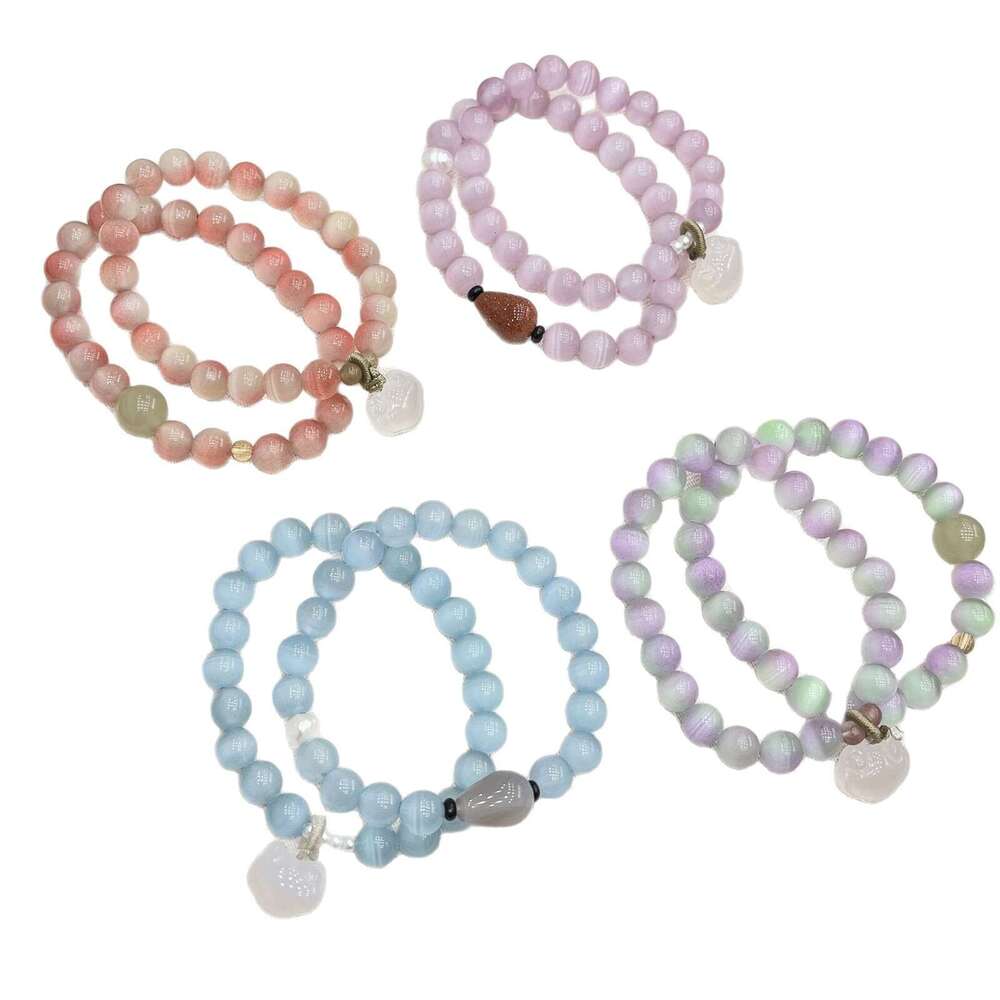 Chalcedony Peace Buckle Beads High-end Simple Fresh Cat's Eye Gold Sand Stone Bracelet 9ec