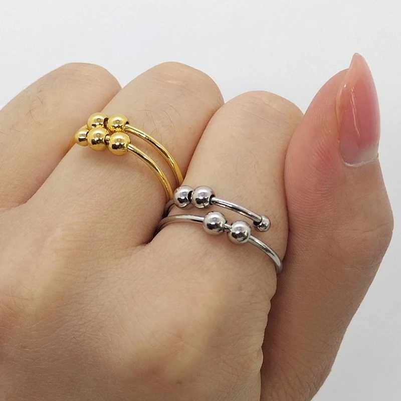 2024 Trend Jewelry Punk Anxiety Rings for Women and Men Spiral Fidget Beads Ring Rotate Freely Anti Stress Stainless Steel Ring Gift y250730