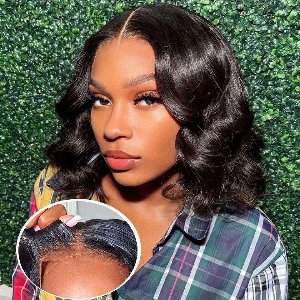 Cheap Double Drawn Short Bob Synthetic Wigs Raw Vieamese Virgin Glueless Body Wave Human Hair Frontal Pre Cut 13X4 Hd Lace Wig