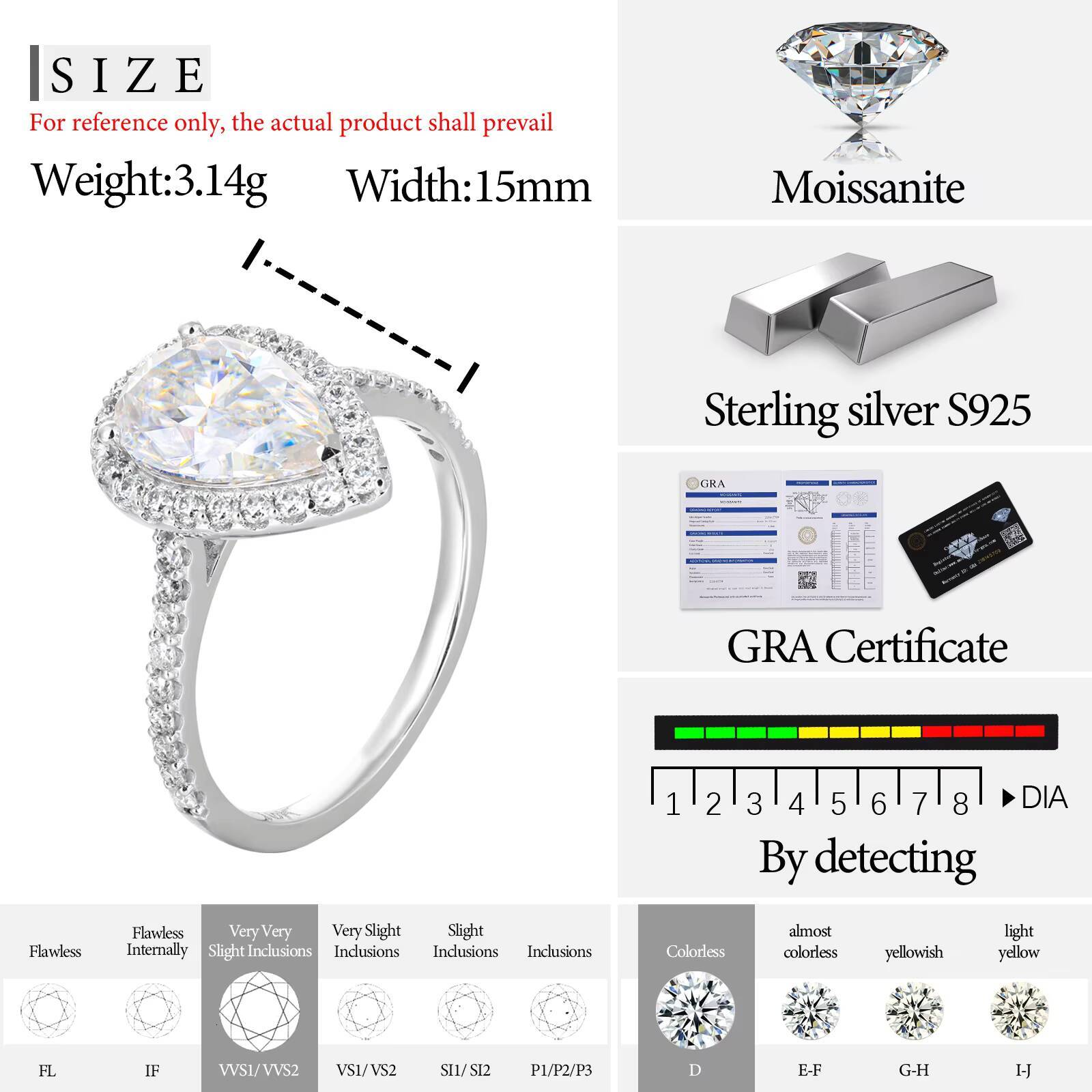 Luxury Wedding Jewelry Wholesale Custom 925 Sterling Silver 3ct Pear Cut VVS Moissanite Diamond Engagement Ring for Women