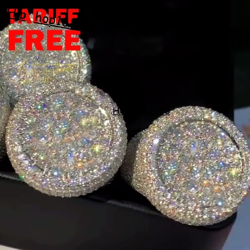 Stock Pass Diamond Tester Hip Hop Jewelry 925 Silver Fully Iced Bubble Edge Round Diamond Moissanite Men Ring