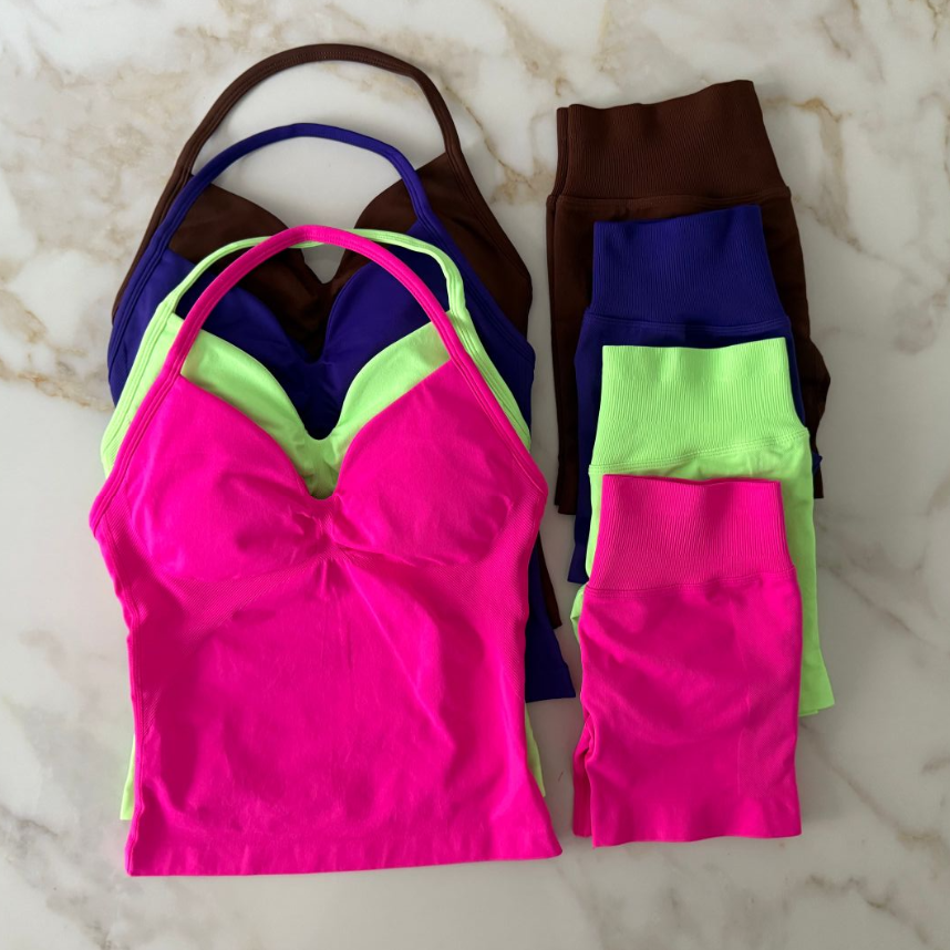 2Pcs Gym Set Women Sports Backless Tank Tops Longline Vest High Waist Scrunch Seamless Shorts Gym Suit Fitness Clothes Activewear Workout Sets Yoga Tracksuit