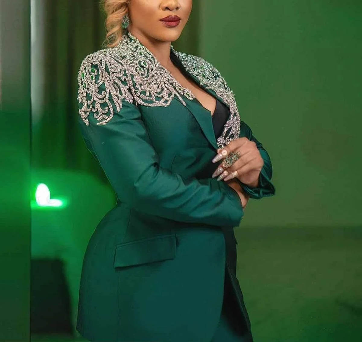 Exquisite Women Suits Plus Size Crystal Beading Ladies Jacket Formal Birthday Party Outfits 2 Pieces Customized