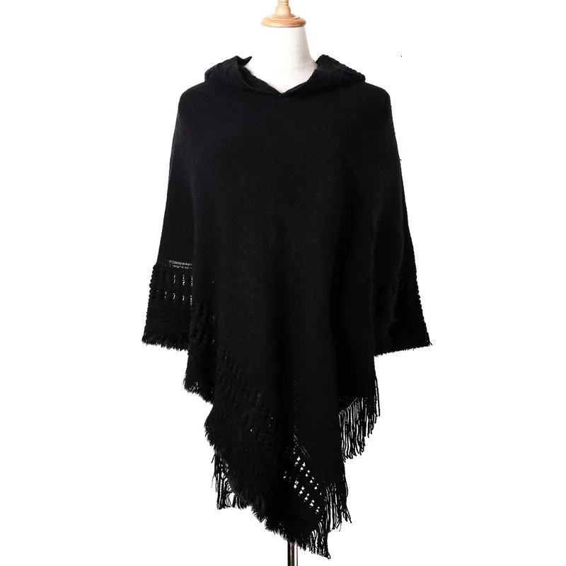 Women Ladies Tassel Cape Coat Fringe Poncho Oblique Stripe Bohemian Shawl Scarf 250731