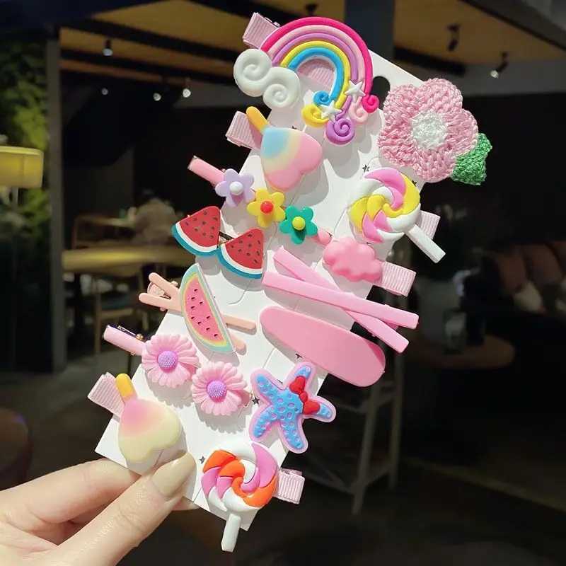 14 Cartoon Baby Hair Clip Set Flower Fruit Baby Girl Barrettes Bangs Hairpins Kids Hair Accessories R250730