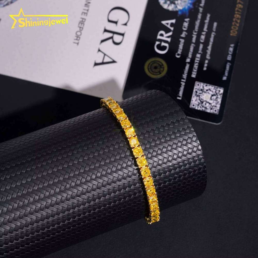 Pass Tester 4Mm Round Champagne VVS D Silicon Stone Bracelet Sterling Sier Hip Hop Jewelry Iced Tennis Chain
