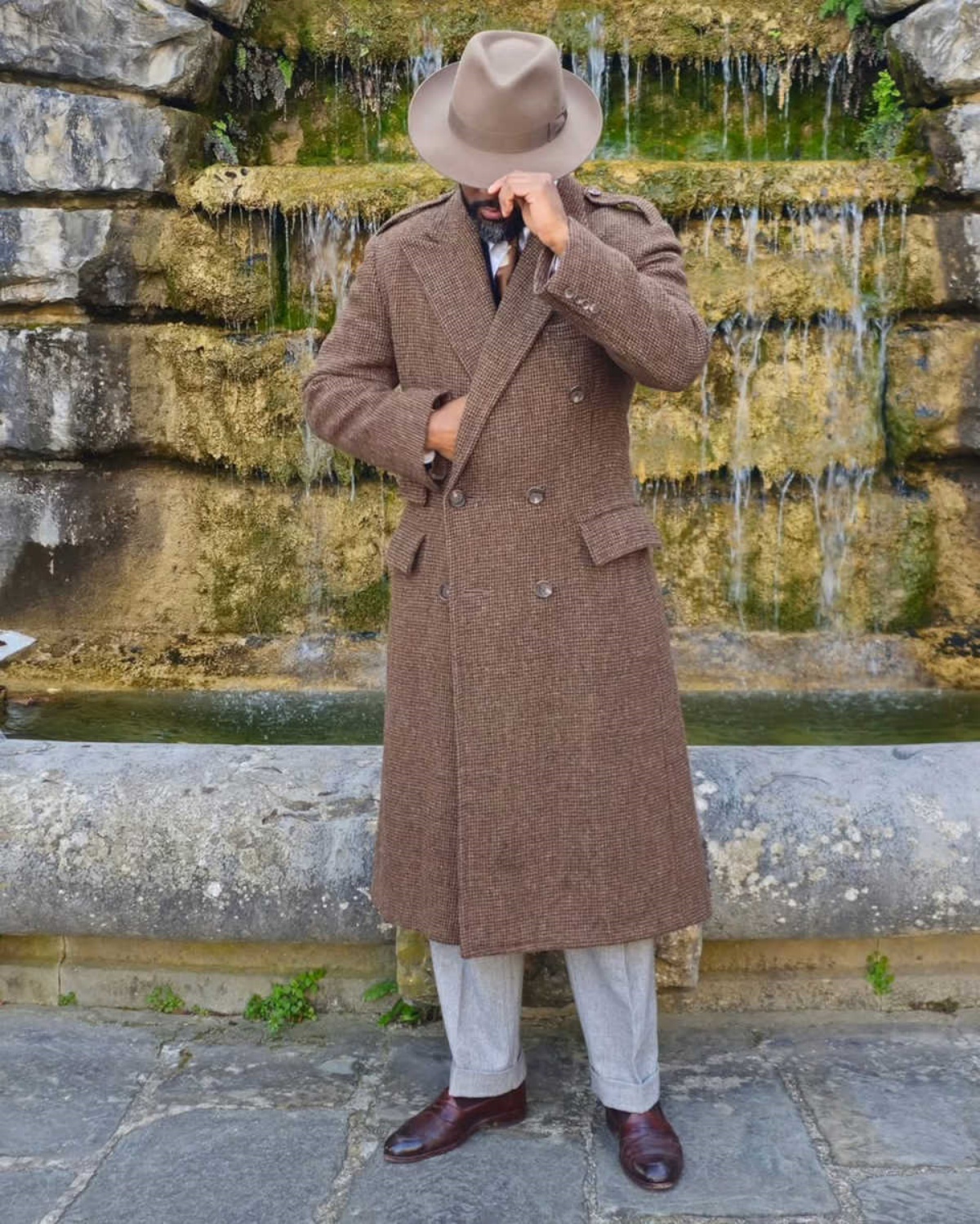 New Men Long Overcoat Tweed Wool Blend Double Breasted Slim Fit Wear Formal Business Outwear Customized