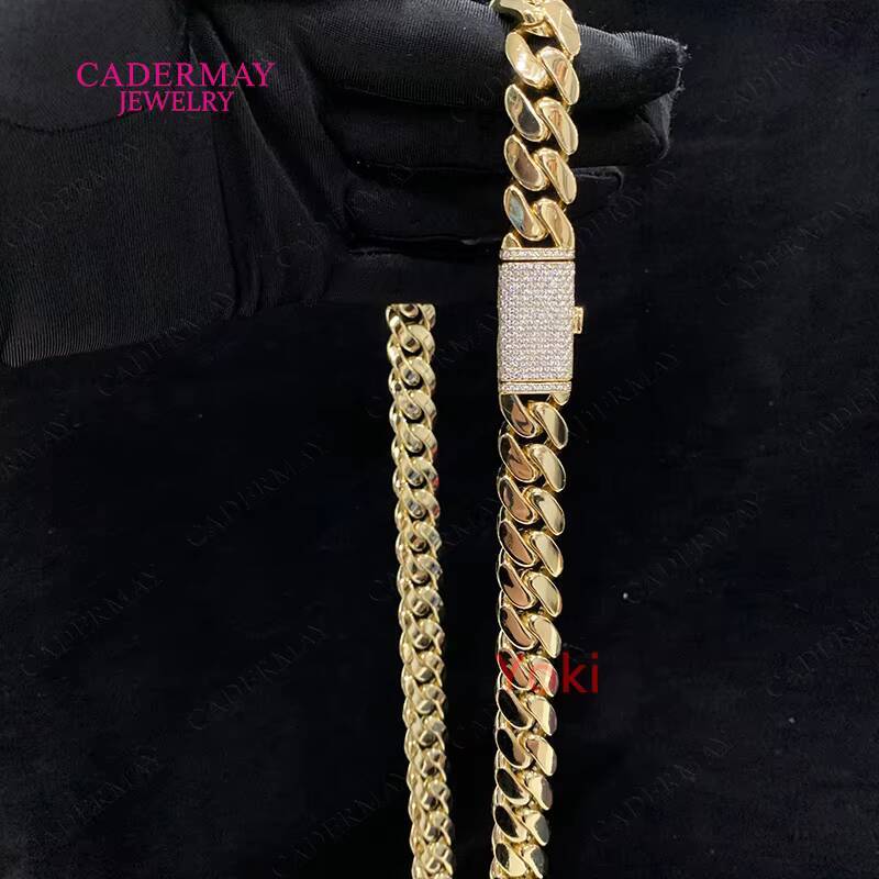 Hip Hop Heavy 250g Gold Chain Necklace 14mm 925 Silver 14k Gold Plated Smooth Miami Cuban Link Chain With Long Moissanite Clasp