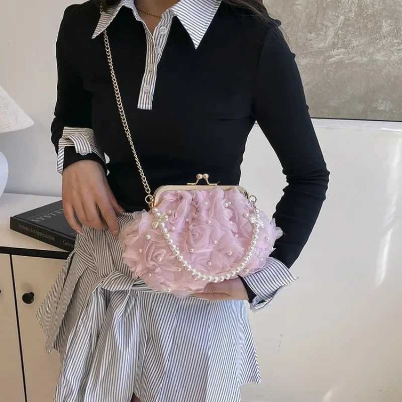 Microfiber Flowers CHAINS Crossbody Bags Hasp Beading Sweet Ladies Bags Sale 2025 Solid Spring FAshion Shoulder Bag Y250730