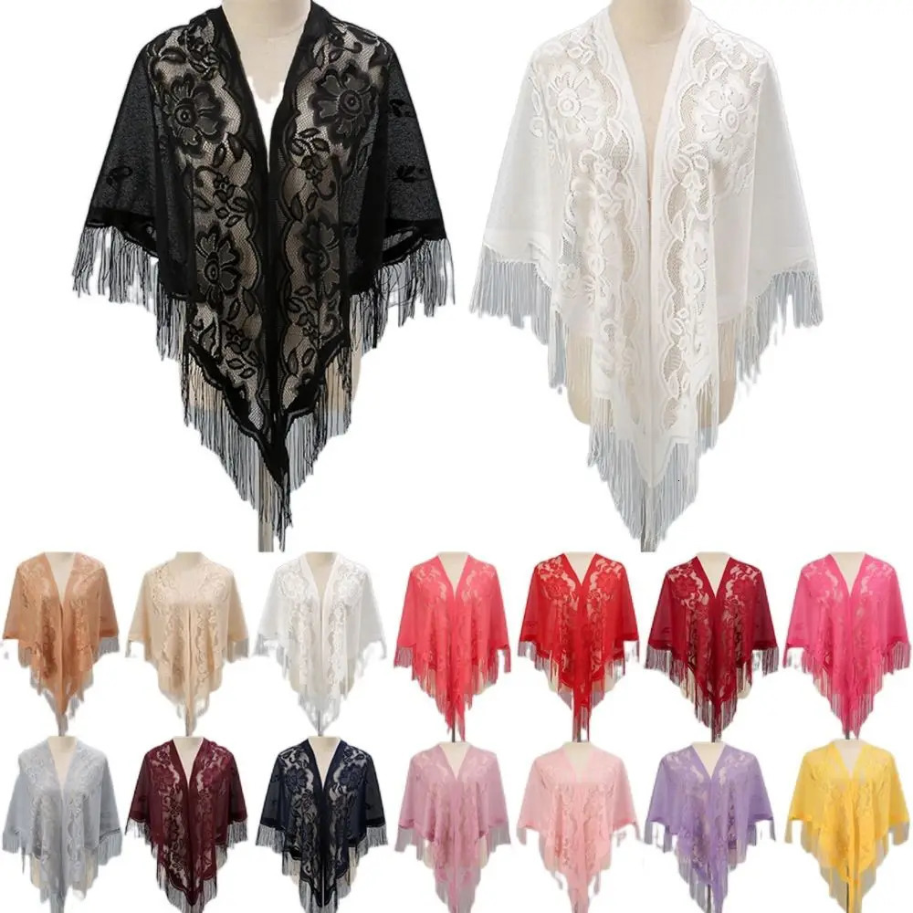 Tassel Patchwork VNeck Cardigans Women Wedding Accessories Shawl Hollow Multicolor Evening Prom Cape Tulle Party 250731