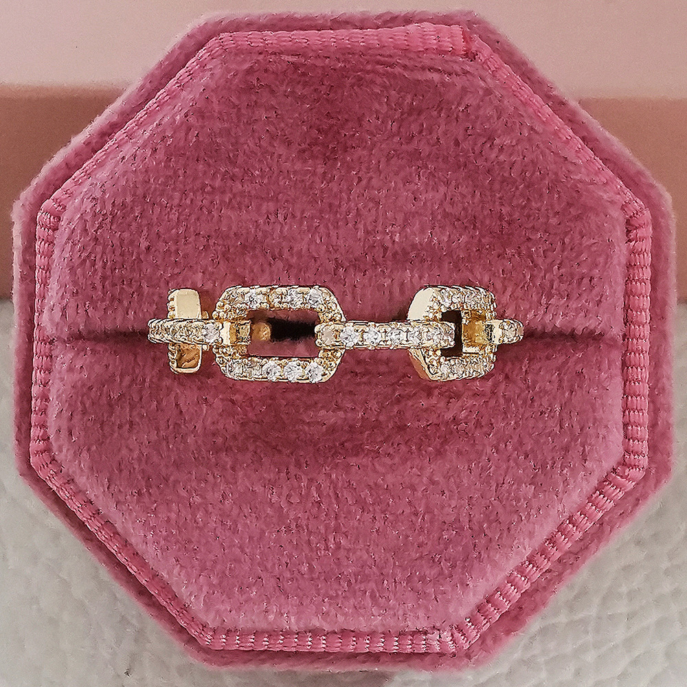 Creative Lock Chain Women's Zircon Ring Rose Gold Luxury Jewelry r5994
