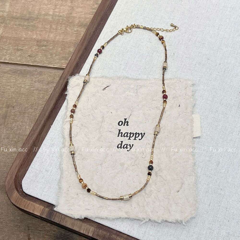 FX New Melad Natural Stone Beaded Necklace Light Niche Style Collarbone Chain High-end Versatile Choker d15