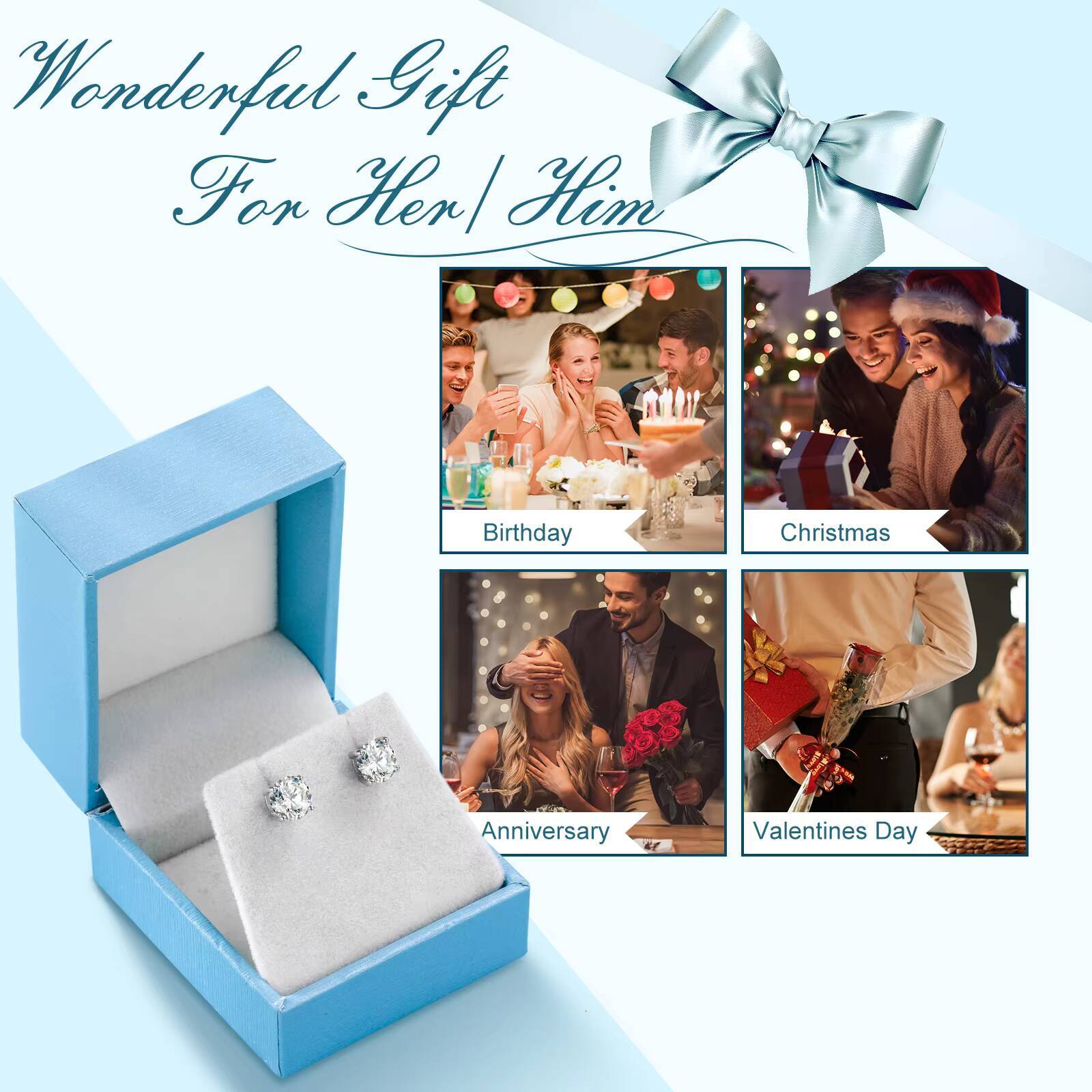 Classic 4 Prong Diamond Stud Earrings White Gold 925 Sterling Silver Sparkly Lab VVS Moissanite Ear Stud 5mm 6mm 8mm for Men