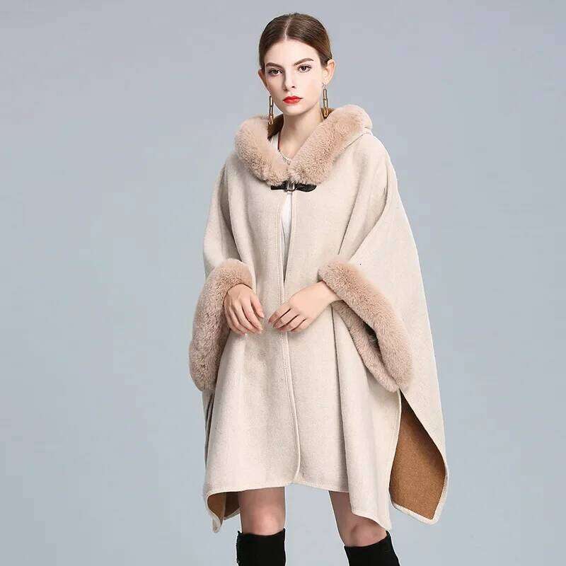 Designer Clothing 10 Colors Winter Fashion Loose Poncho Outstreet Long Cardigan Coat Warm Cloak Women Big Pendulum Capes With Faux Rabbit Fur Hat Fash