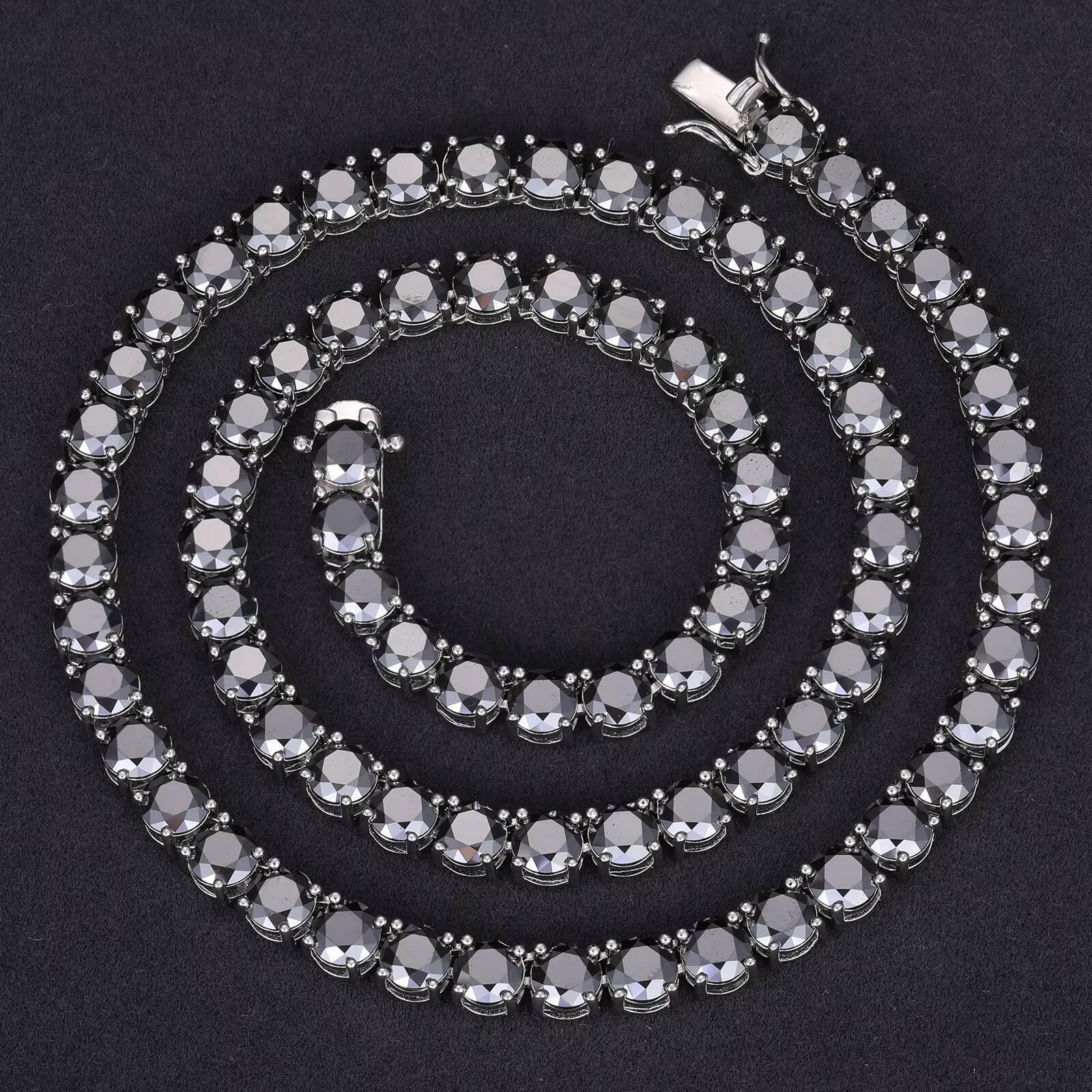 New Trendy Custom 5mm 925 Sterling Silver Black VVS Moissanite Diamond Clustered Tennis Chain Necklace for Men Women