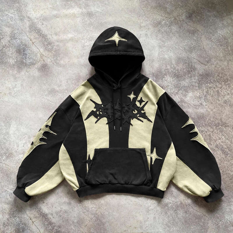 2025 American Street Style Y2K Thick Patchwork Hoodie New Trend Unisex Loose High Weight Sweatshirt