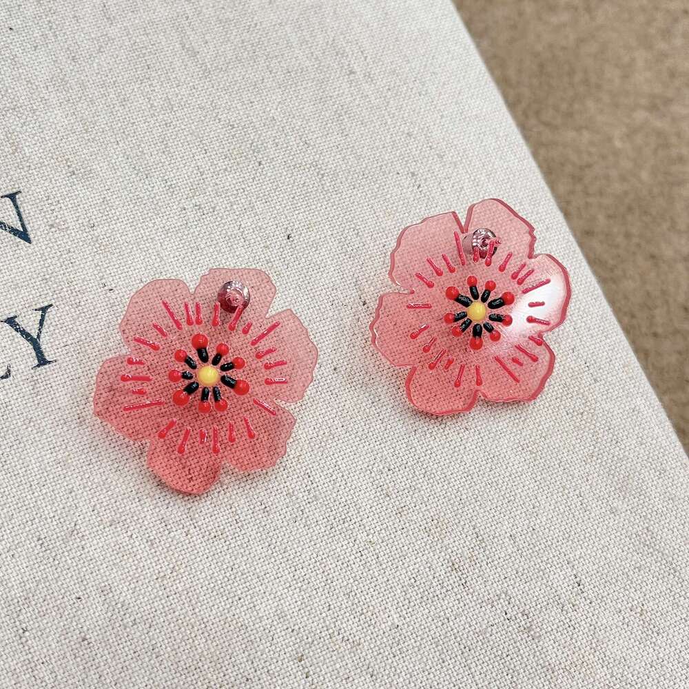 Childlike Graffiti Style Acrylic Cartoon Hand-painted Flower Sky Blue Pink Two-tone 2025 Spring New Earrings 183