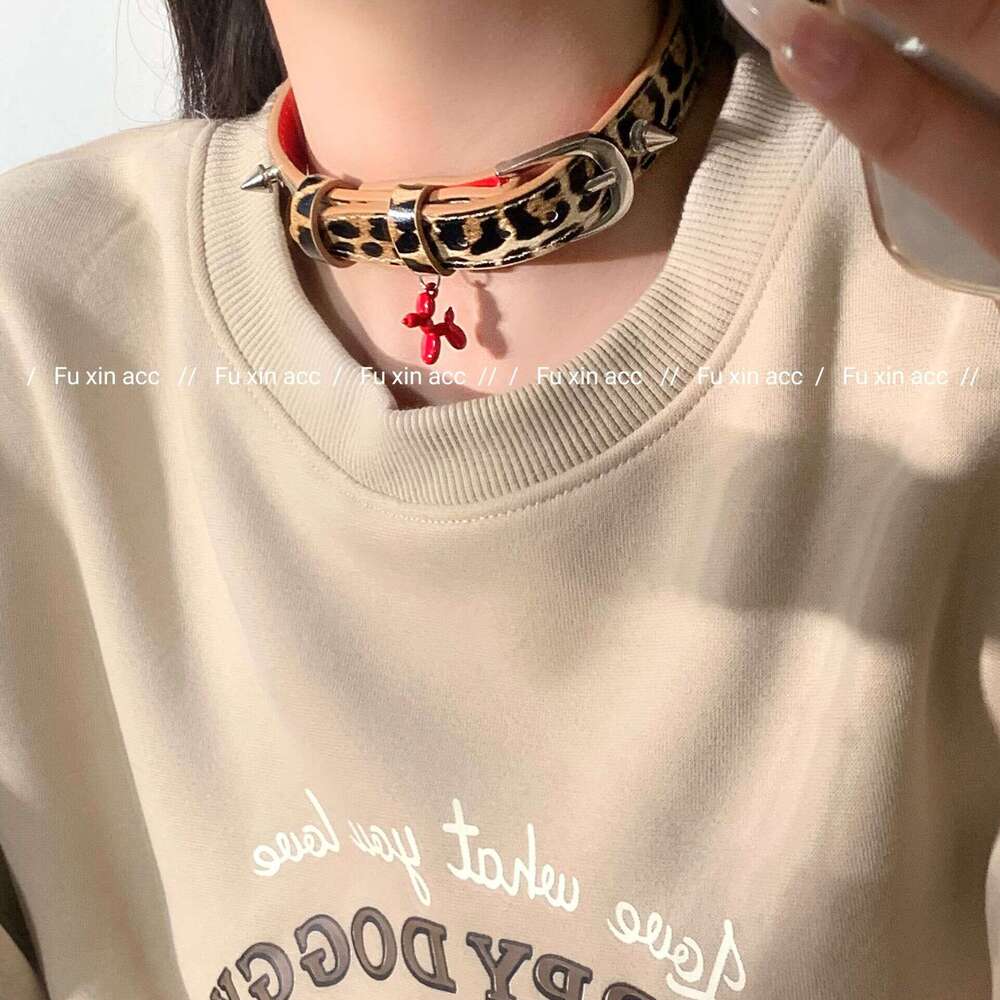 Leopard Print Choker Necklace Summer Puppy Collar Adjustable Design High-End Feel Versatile Clavicle Chain a44