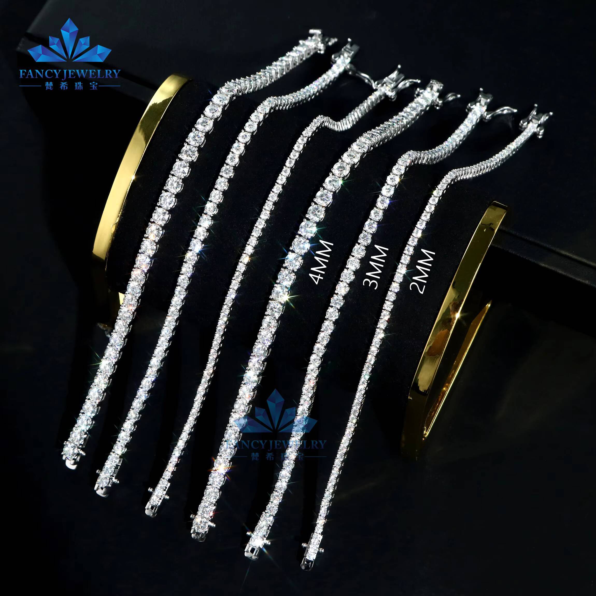 2mm 3mm 4mm 5mm 6.5mm DEF VVS Moissanite Diamond 925 Sterling Silver Moissanite Tennis Bracelet
