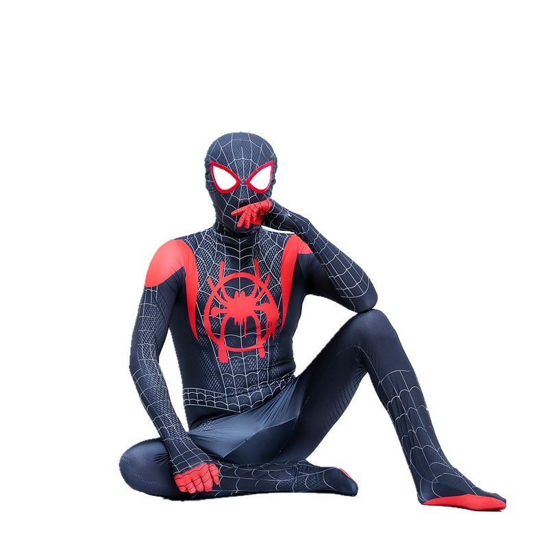 Children's dark night hero style one-piece tight-fitting suit black and red spider web pattern cosplay performance costume