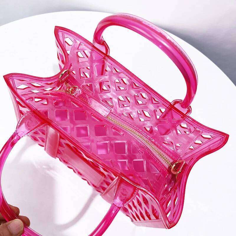 Fashion Box Jelly Tote Bags For Women Designer Handbag And Purses 2025 New In PVC Letter Hollow Top Handle Small Shoulder