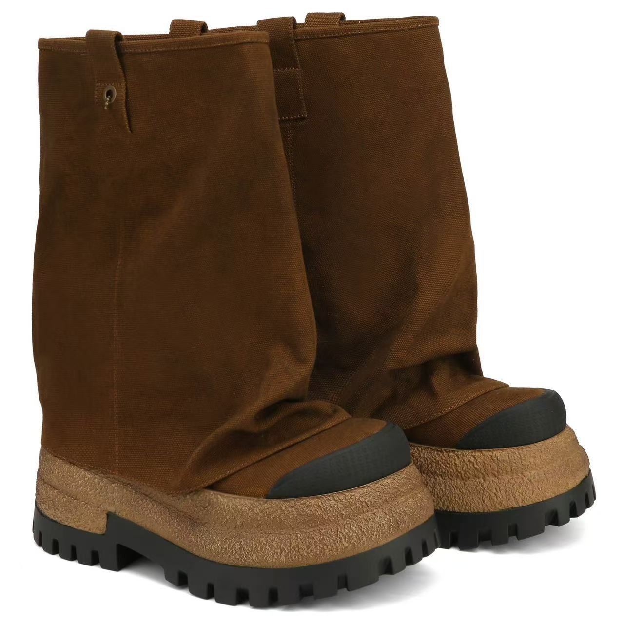 2025 New Women's Retro Chunky Sole Mid Heel Knight Boots - High Shaft PU and Suede Ankle Boots for Fall (Multi-Color)