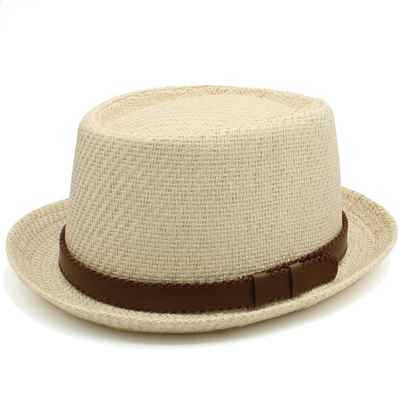 Men Women Classical Straw Pork Pie Hats Fedora Sunhats Trilby Caps Summer Boater Beach Outdoor Travel Party Size US 7 1/4 UK L 250730
