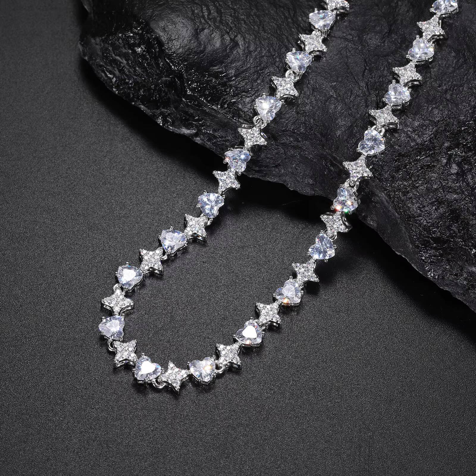 Fashion Unisex Rappers Jewelry 8mm 925 Sterling Silver Heart Cut VVS Moissanite Diamond Iced Out Star Tennis Chain Necklace